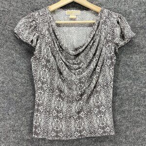 Michael Kors Top Women's M Medium Cowl Neck Short Sleeve Leopard Print Tunic Reg